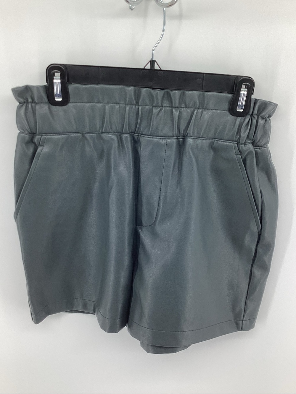 Bagatelle High-Rise Faux Leather Shorts in Slate Gray